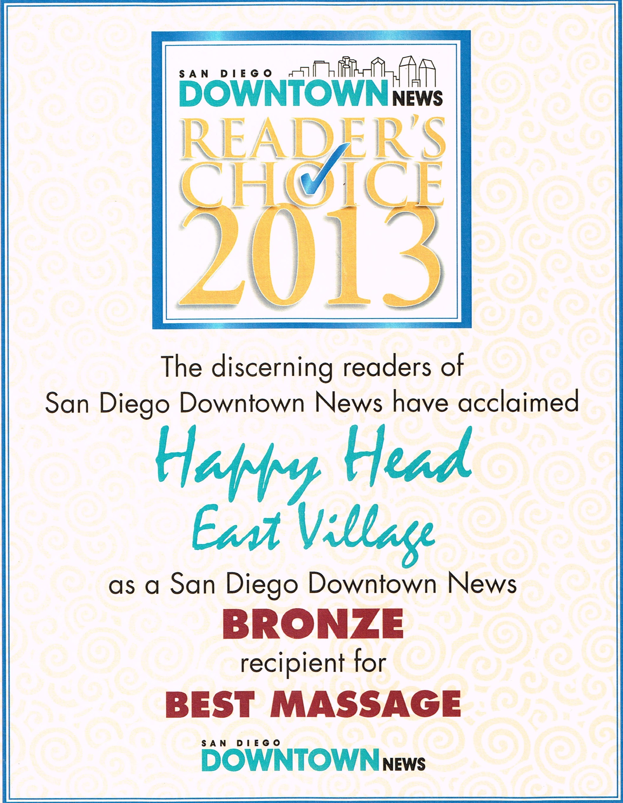 Happy Head Massage Wins Best Massage In San Diego Awards